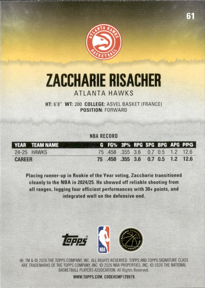 Zaccharie Risacher card back