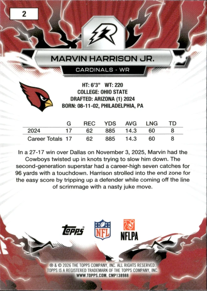 Marvin Harrison Jr. card back