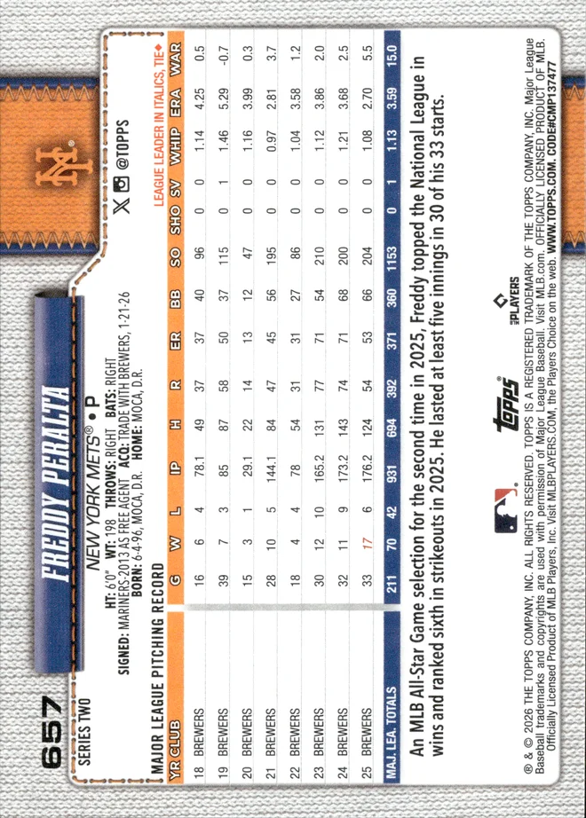 Freddy Peralta card back