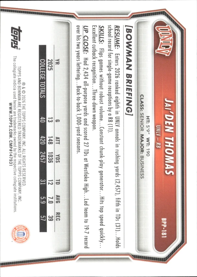 Jai'Den Thomas card back