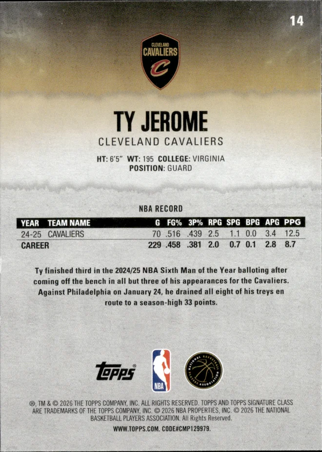 Ty Jerome card back