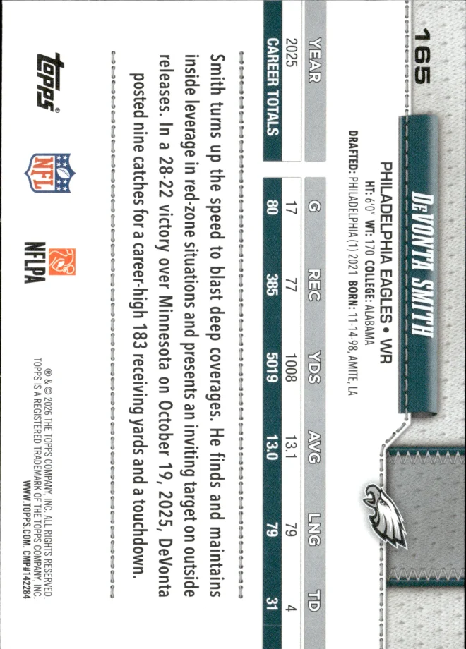DeVonta Smith card back