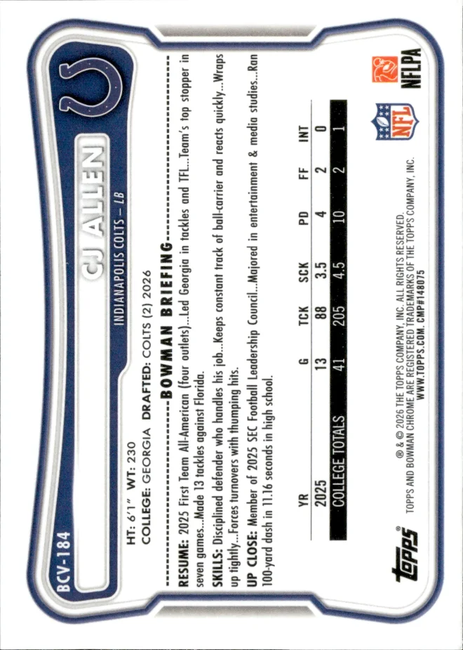 CJ Allen card back