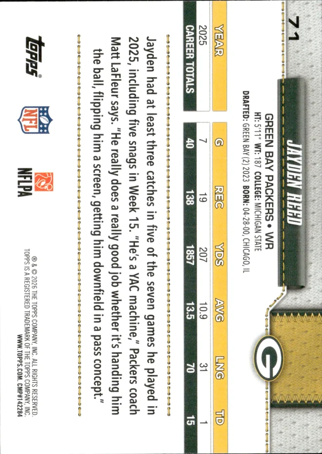 Jayden Reed card back