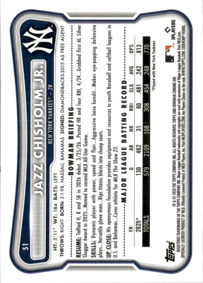 Jazz Chisholm Jr. card back