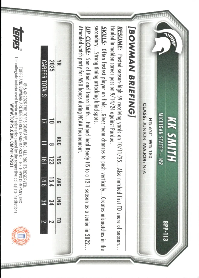 KK Smith card back
