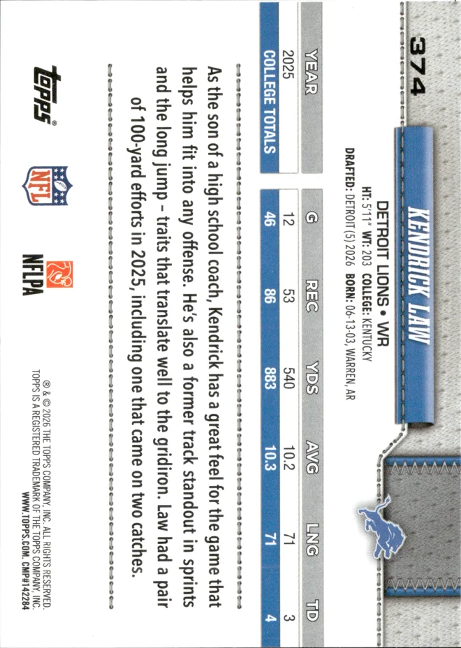 Kendrick Law card back