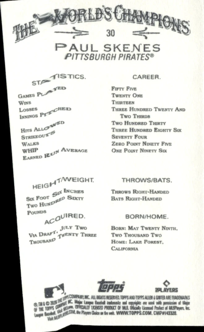 Paul Skenes card back