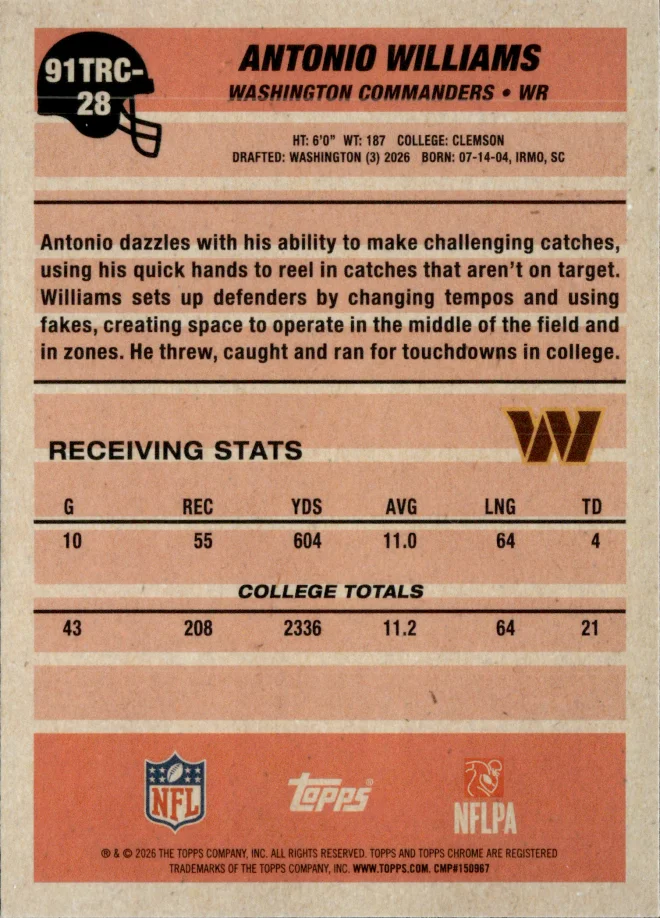 Antonio Williams card back