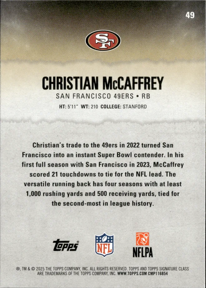 Christian McCaffrey card back