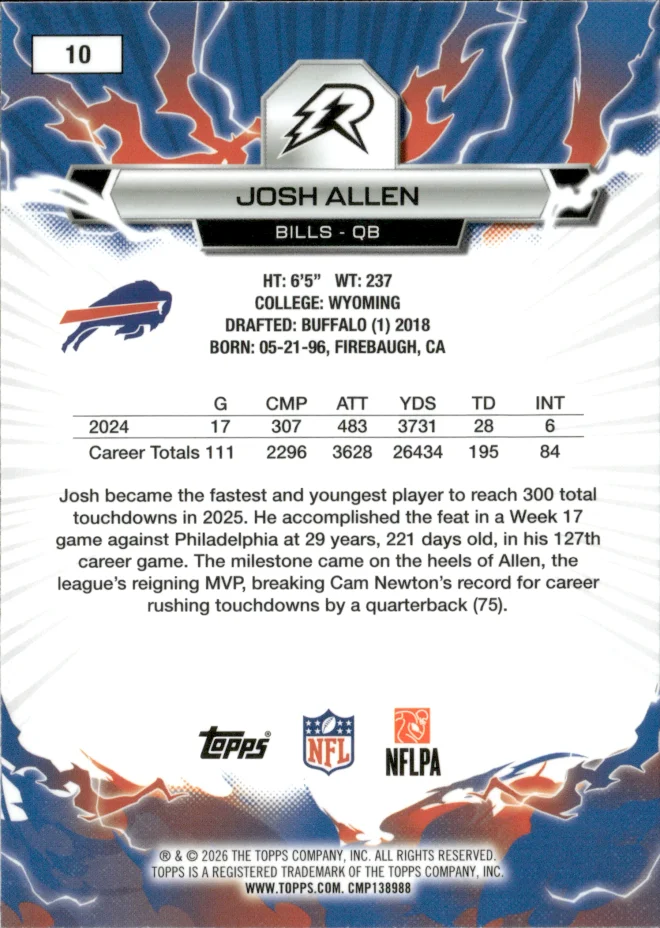 Josh Allen card back