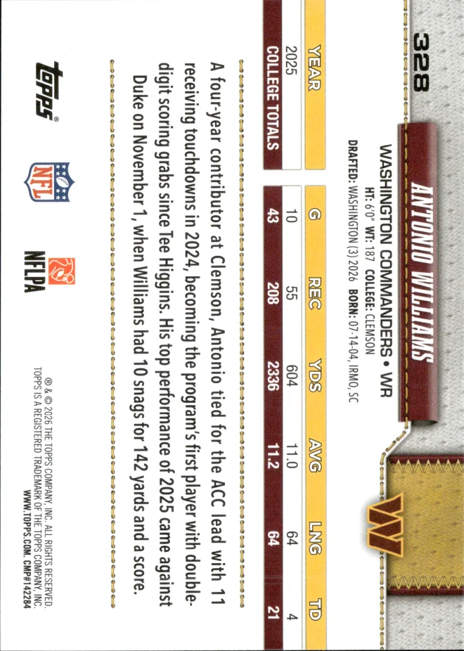 Antonio Williams card back