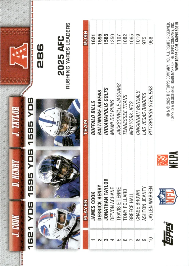 James Cook / Derrick Henry / Jonathan Taylor card back