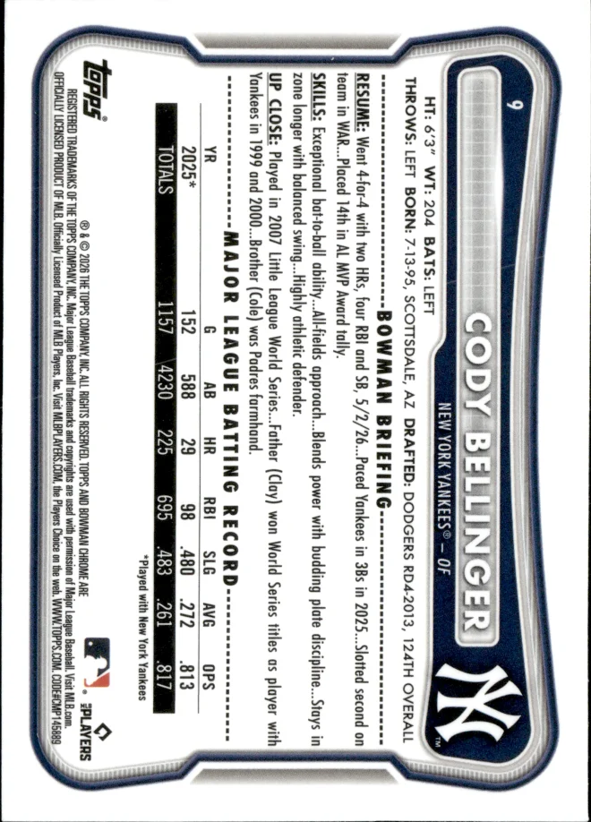 Cody Bellinger card back