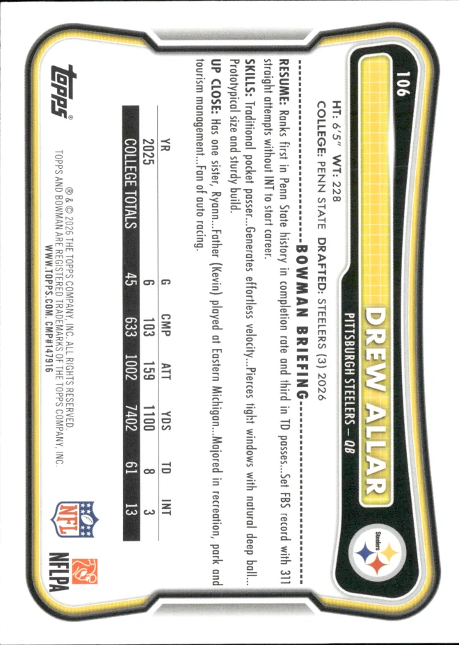 Drew Allar card back