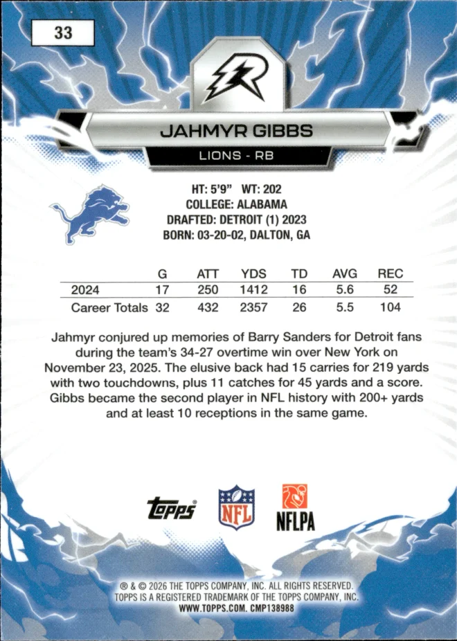 Jahmyr Gibbs card back