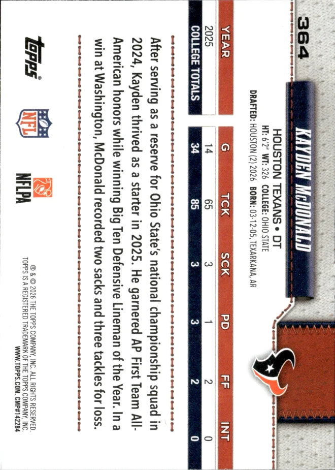 Kayden McDonald card back