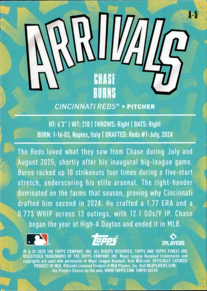 Chase Burns card back