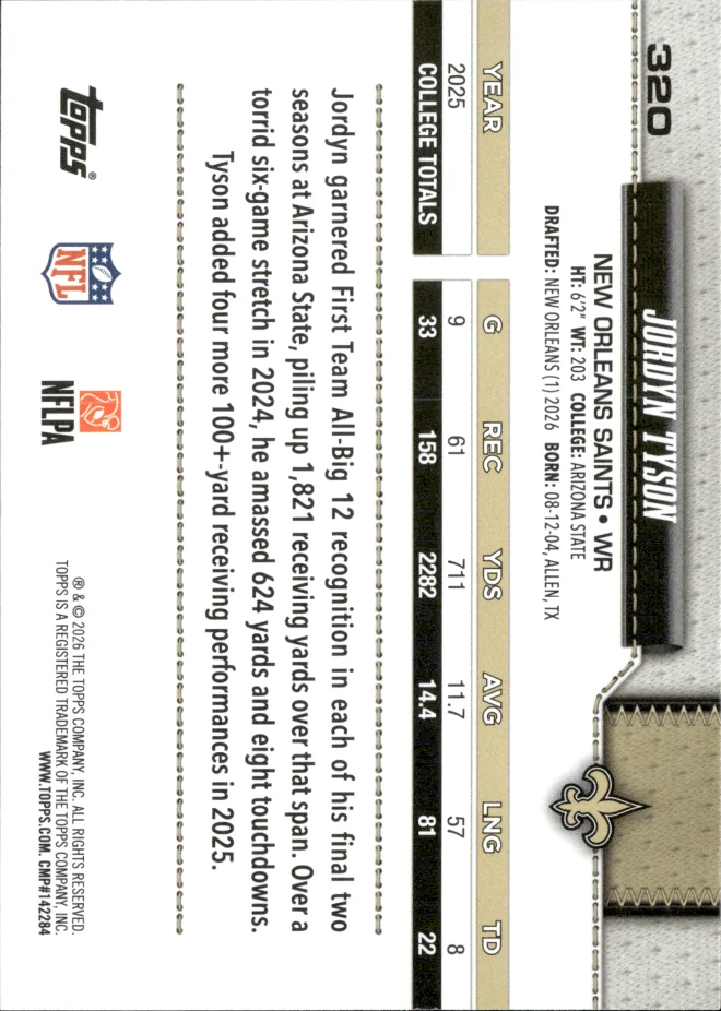 Jordyn Tyson card back