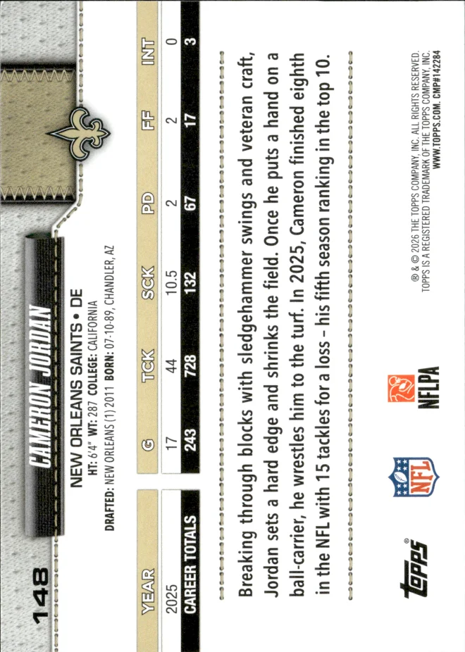 Cameron Jordan card back