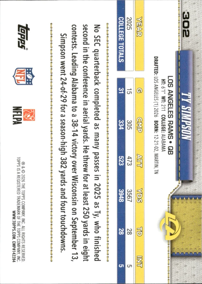 Ty Simpson card back