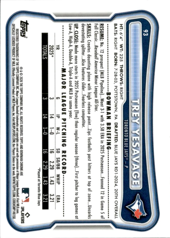 Trey Yesavage card back