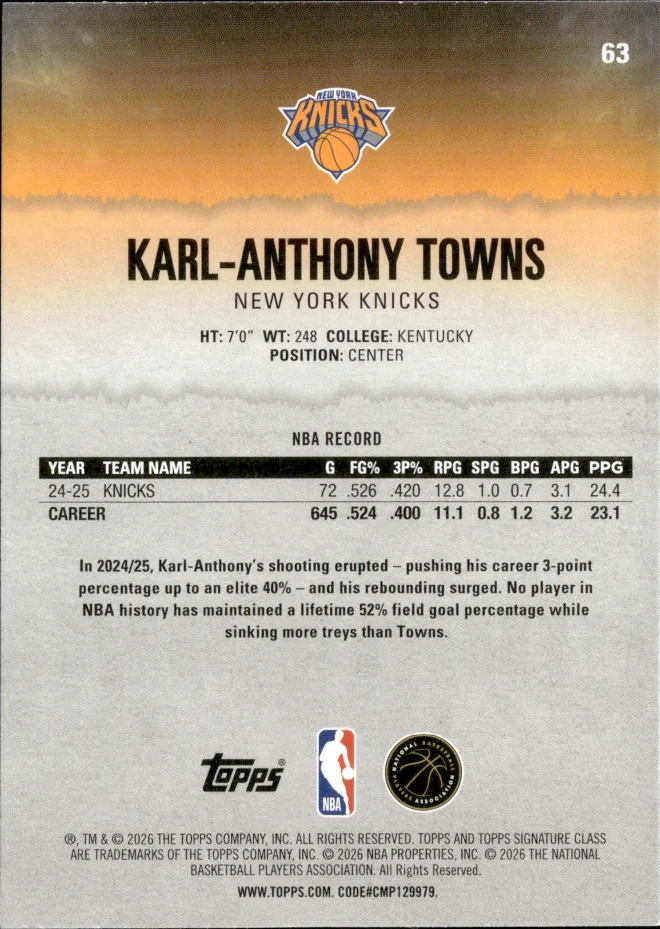 Karl-Anthony Towns card back