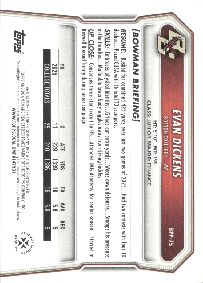 Evan Dickens card back