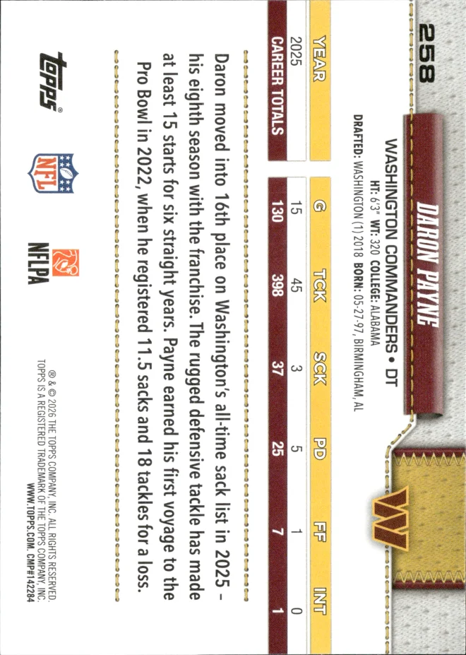 Daron Payne card back