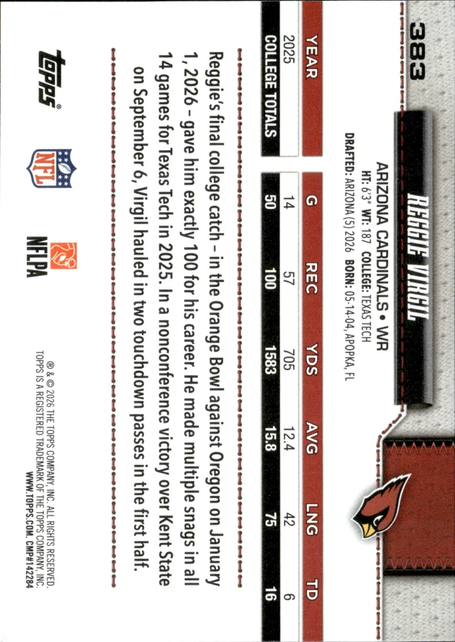 Reggie Virgil card back