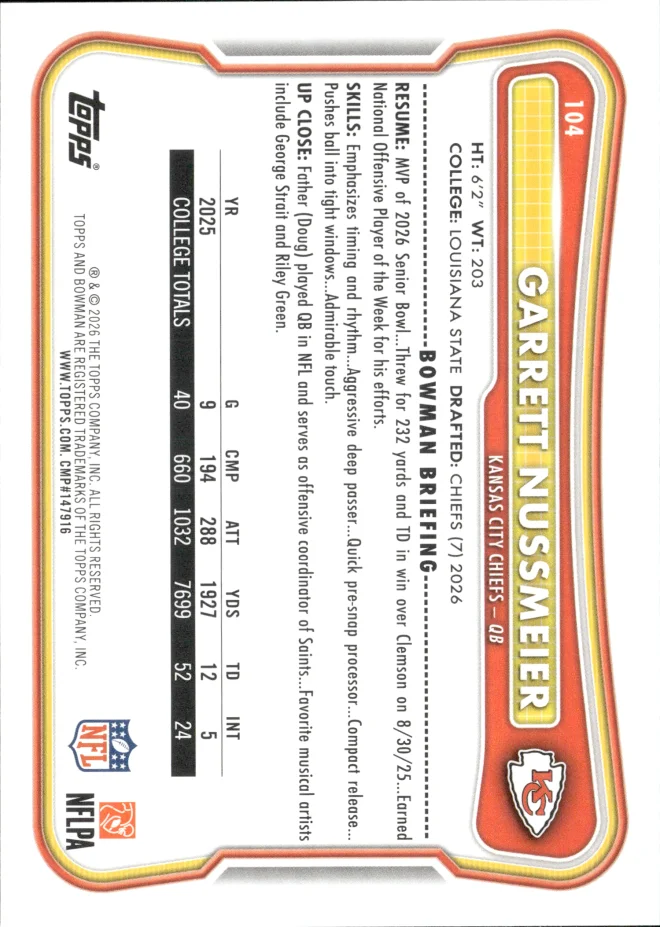 Garrett Nussmeier card back