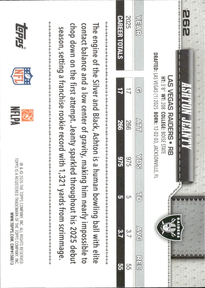 Ashton Jeanty card back