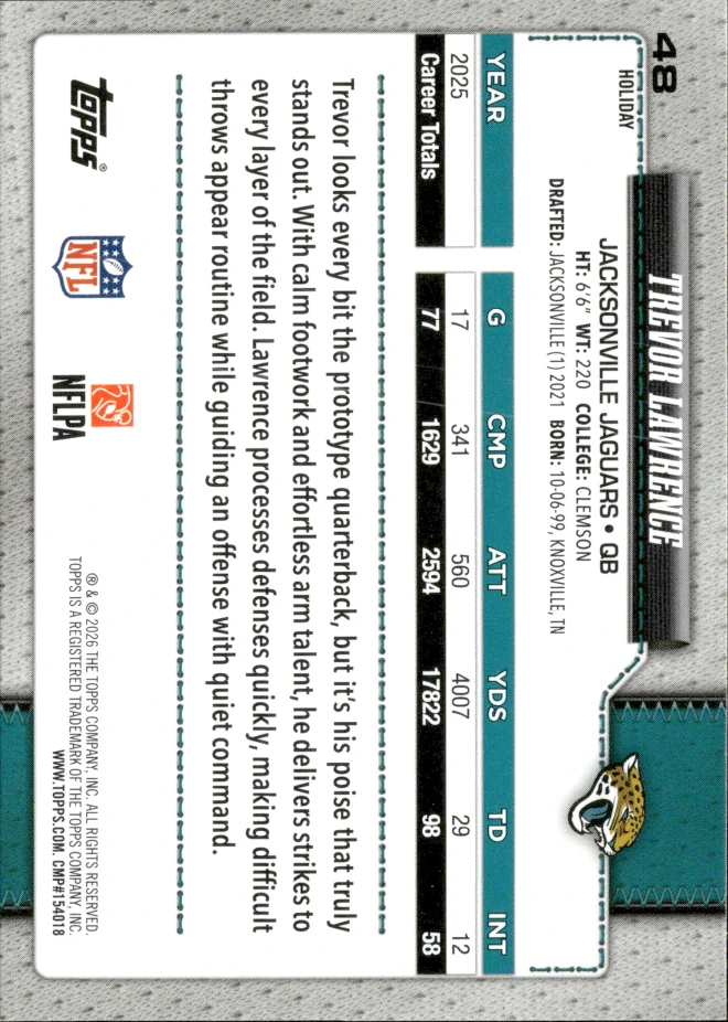 Trevor Lawrence card back