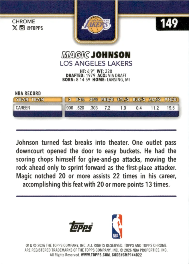 Magic Johnson card back