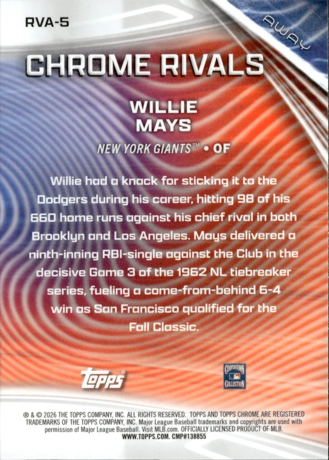 Willie Mays card back