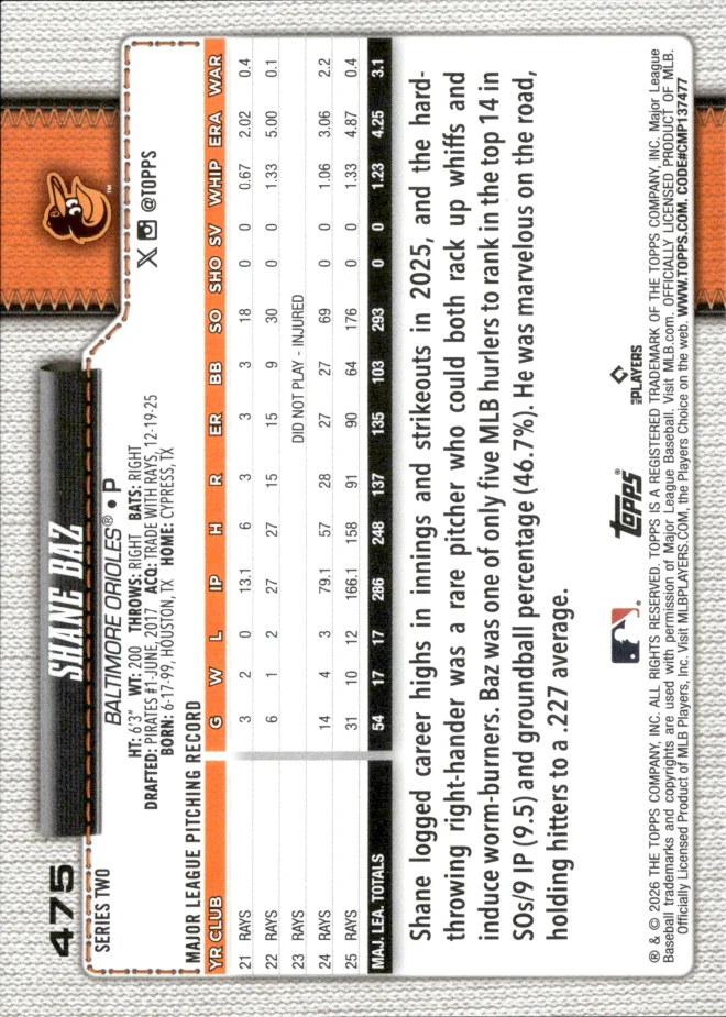 Shane Baz card back