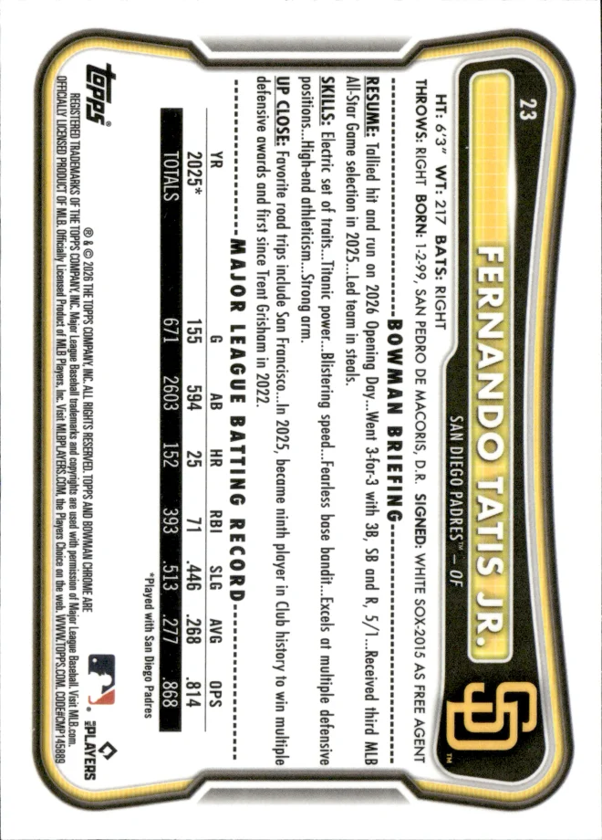 Fernando Tatis Jr. card back