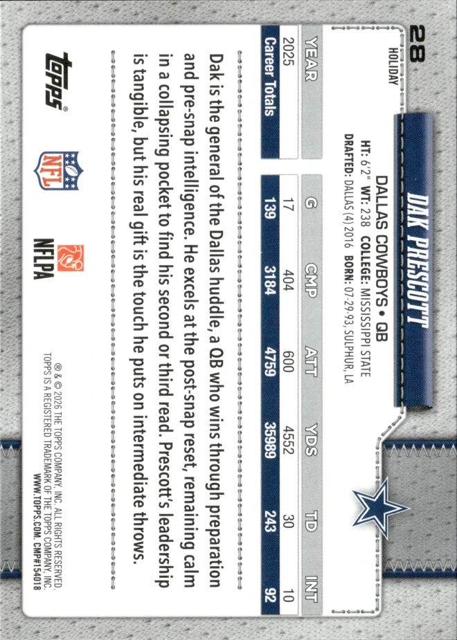 Dak Prescott card back