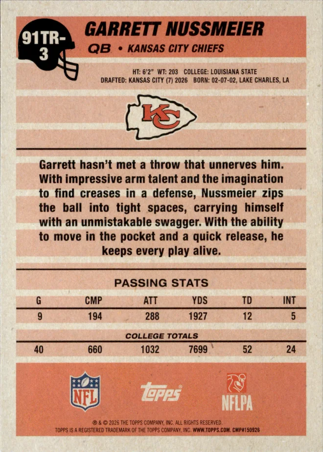 Garrett Nussmeier card back