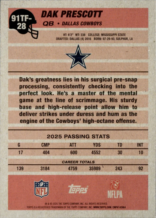 Dak Prescott card back