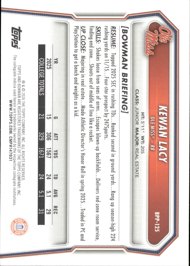 Kewan Lacy card back