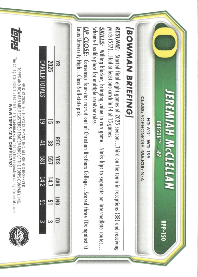 Jeremiah McClellan card back