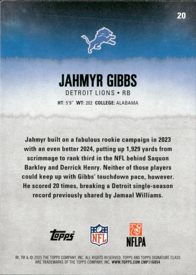 Jahmyr Gibbs card back
