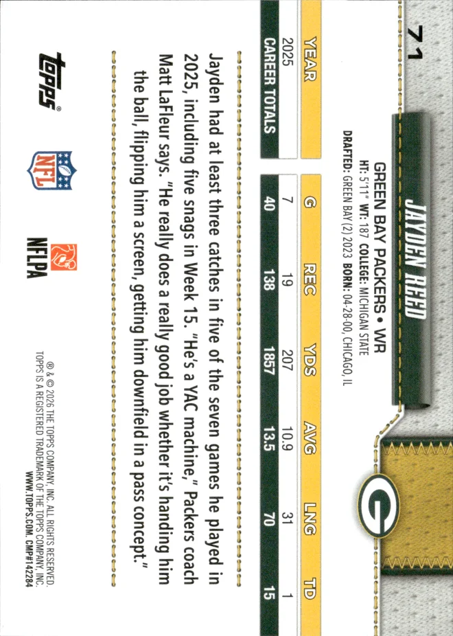 Jayden Reed card back