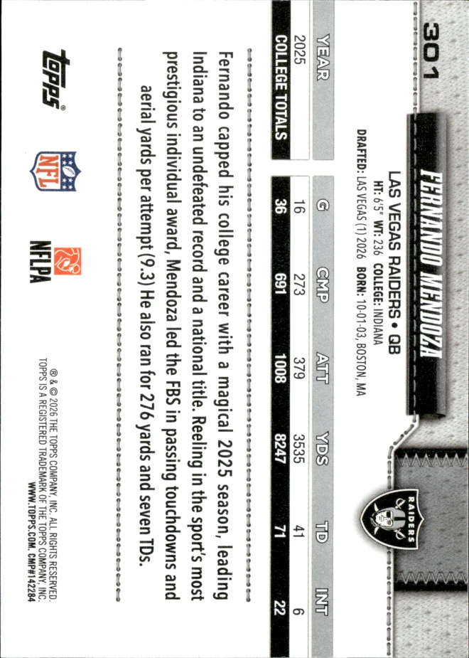 Fernando Mendoza card back