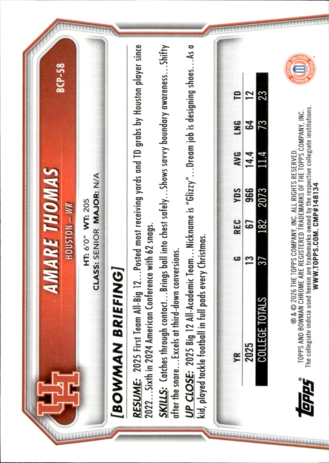 Amare Thomas card back