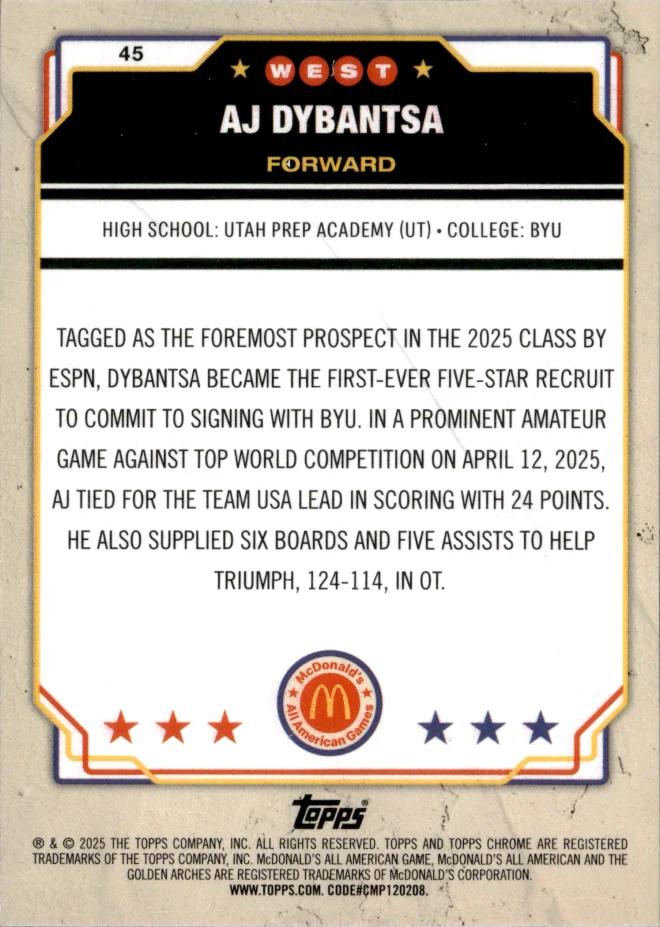 AJ Dybantsa card back