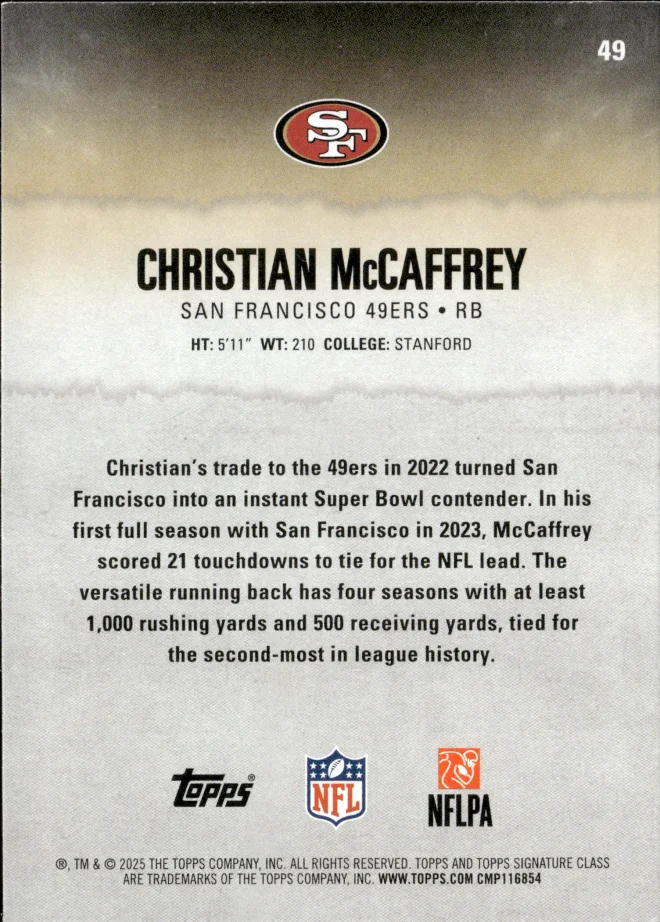 Christian McCaffrey card back