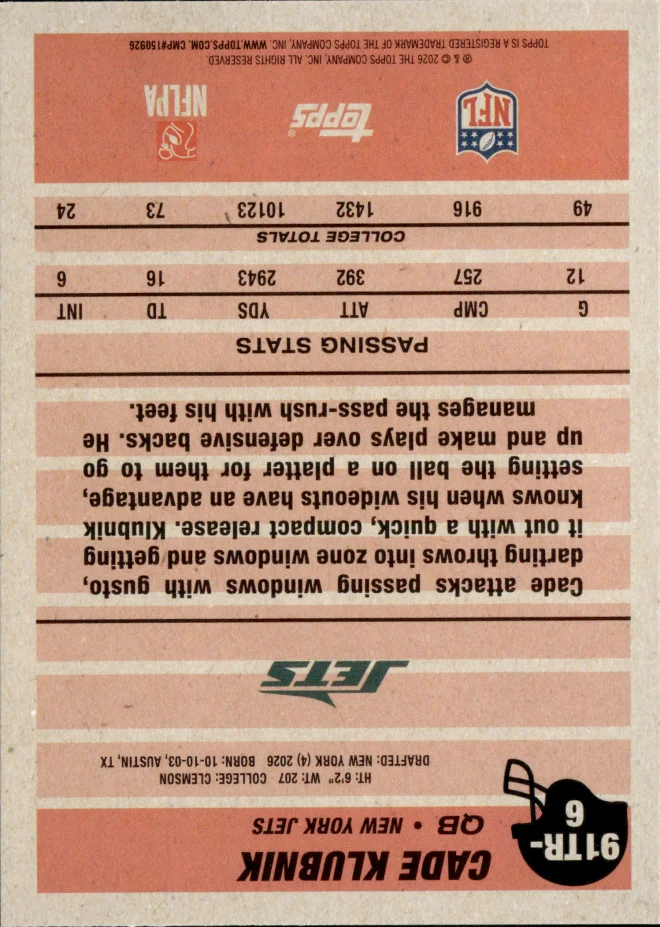 Cade Klubnik card back