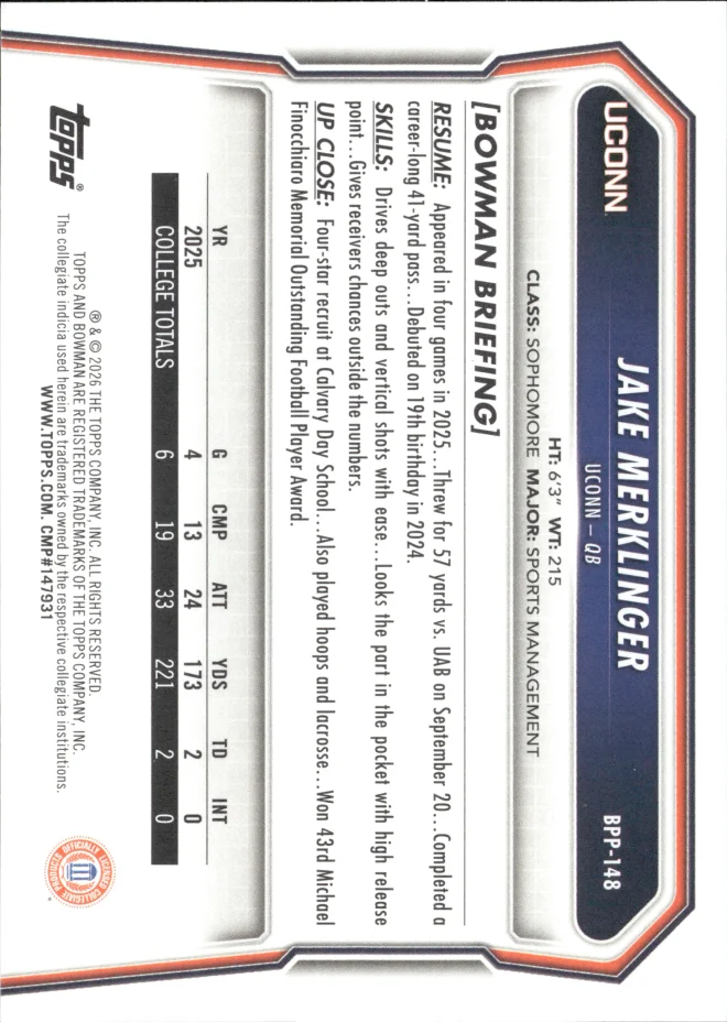 Jake Merklinger card back
